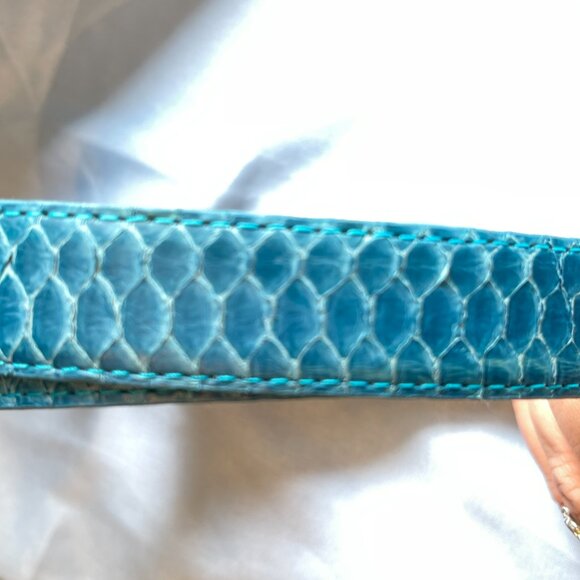 Genuine Snakeskin Turquoise Designer Belt, Size 34, Length 38\